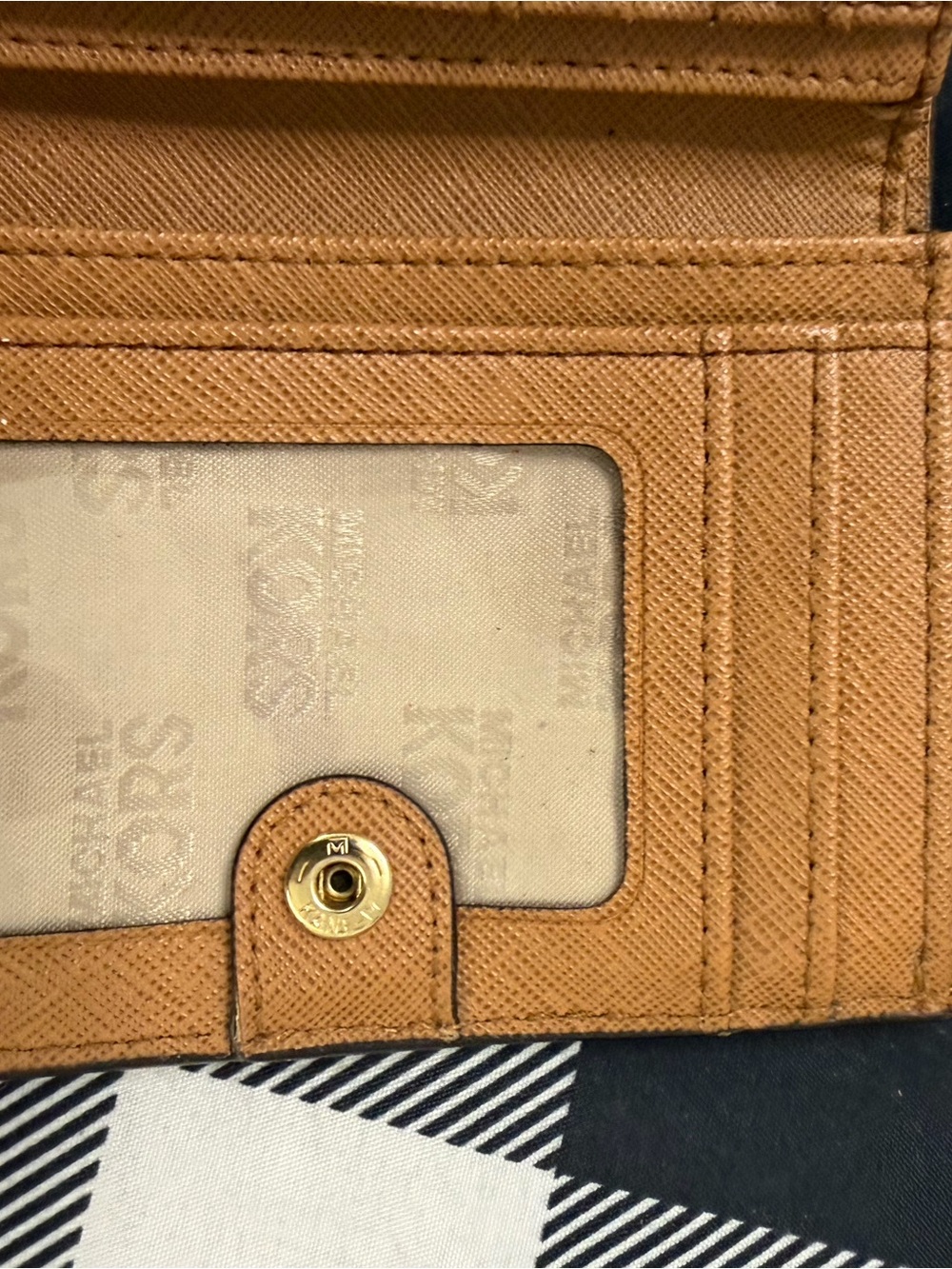 Michael Kors Cognac Pebbled Leather Zip Wallet with Gold Plaque - Picture 9 of 10